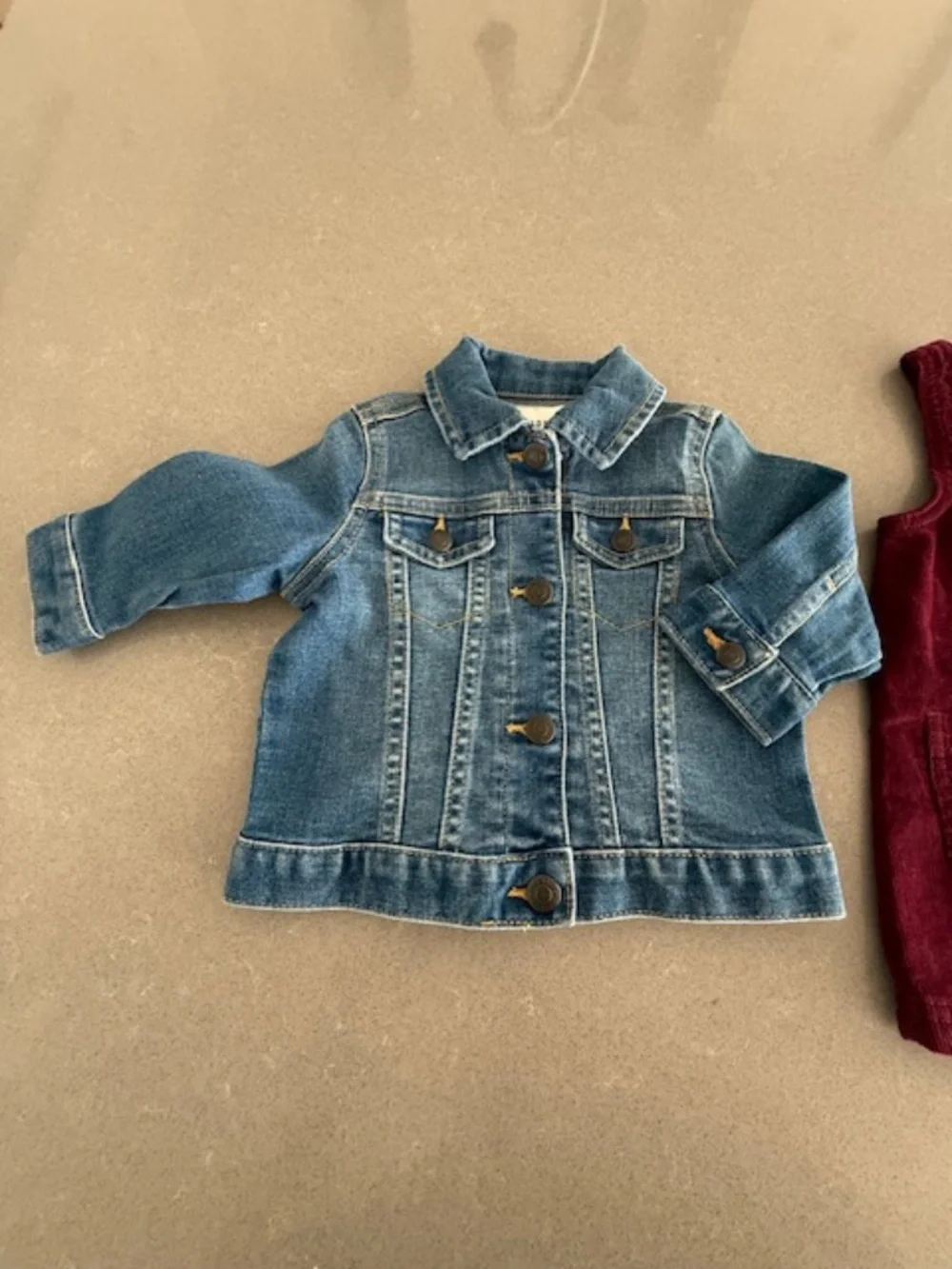 NWT/NWOT Baby Old Navy 6-12M Dark Wash Denim Jean Jacket & Maroon Dress